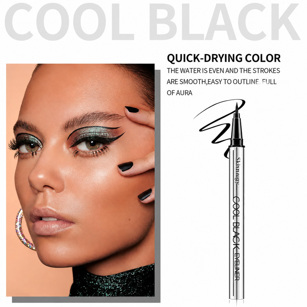 Quick-drying black eyeliner look