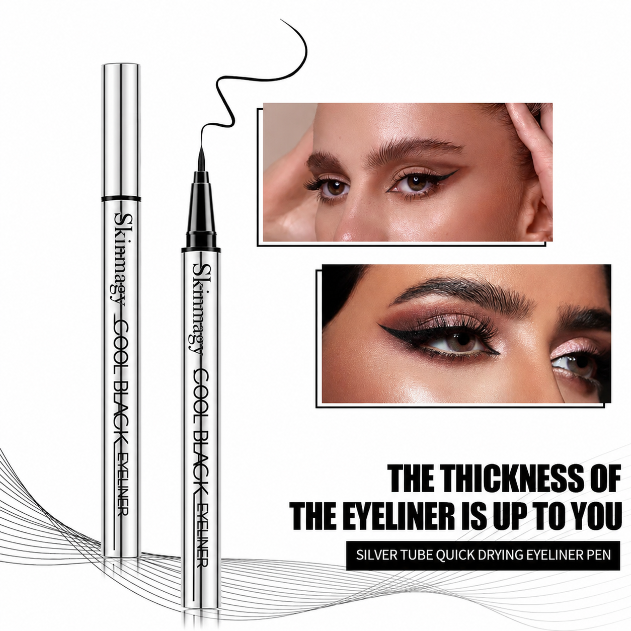 Skinmagy silver eyeliner with black winged eyeliner looks